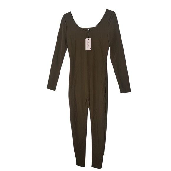 BALANCE LAOARA Jumpsuit women's Large Brown Long Sleeve Stretch Comfy Skinny New - Picture 2 of 9